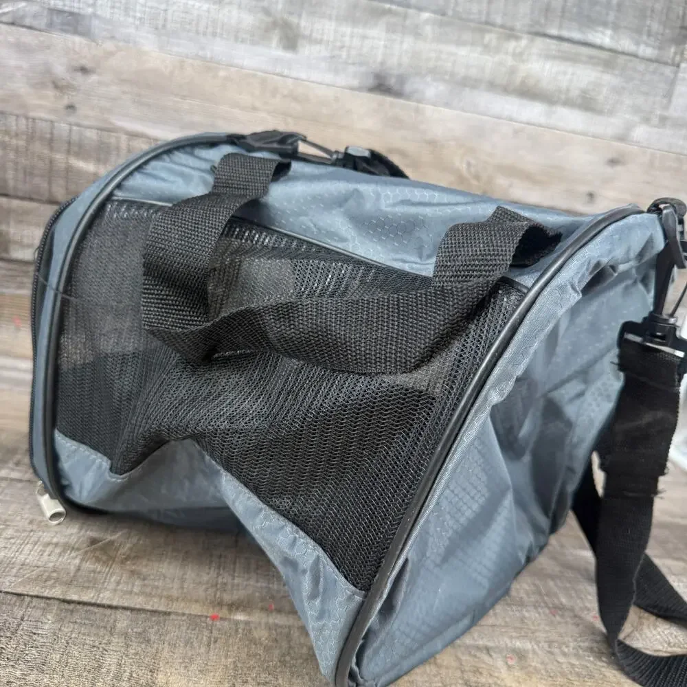 Pet Carrier Bag Shoulder Hand Strap Black Mesh Walls 12